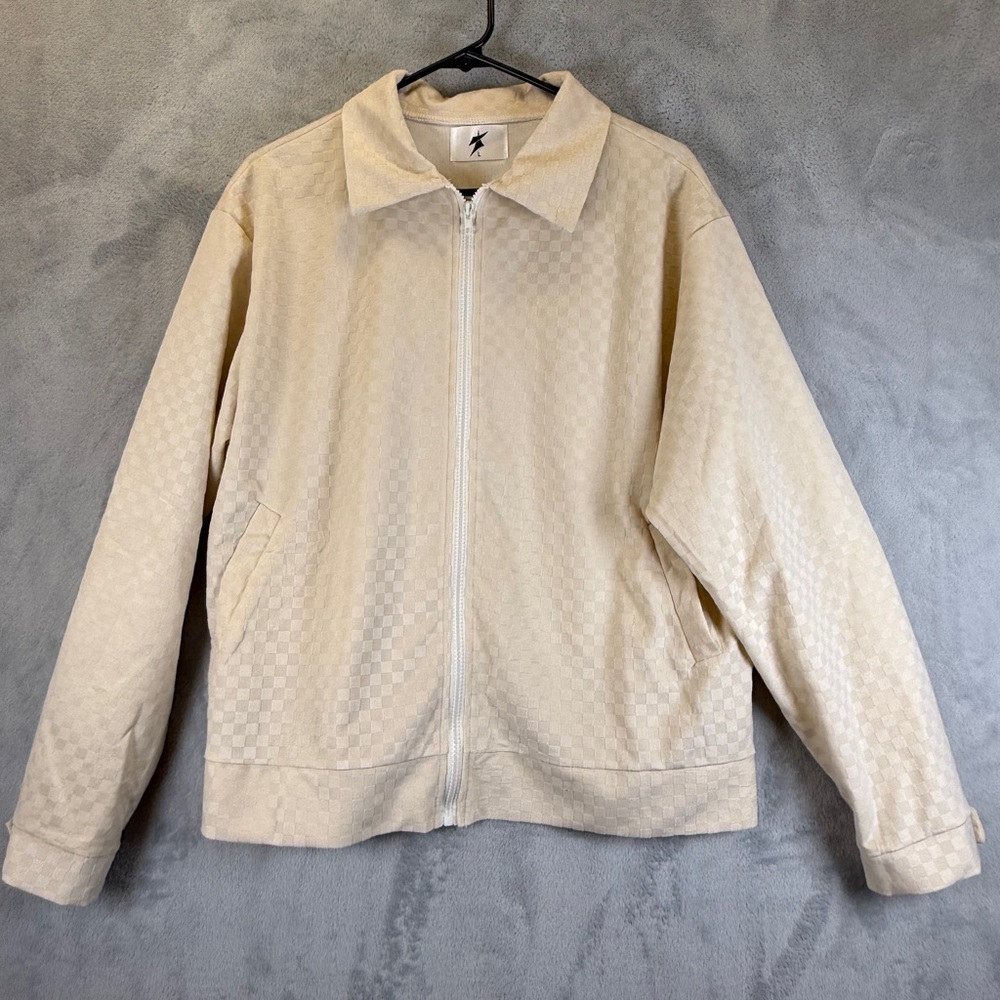 Togi Merch Set Two-Piece Cream Check Textured Jacket & Shorts Set Size Large - Picture 3 of 7